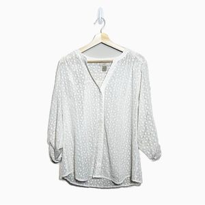 Loft White Cream Sheer Floral Long Sleeve Blouse